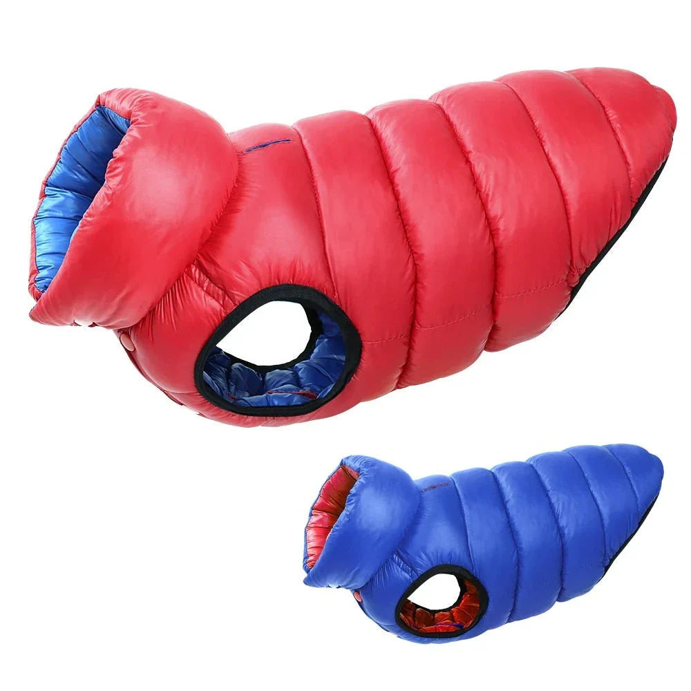 Colete de frio para Cachorros - Dupla face e Impermeável - Vermelho e Azul